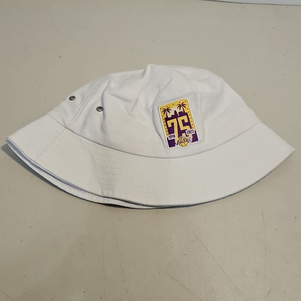 NBA Los Angeles Lakers Promo White Bucket Hat Adult One Size 75th Anniv Preowned - Picture 4 of 5